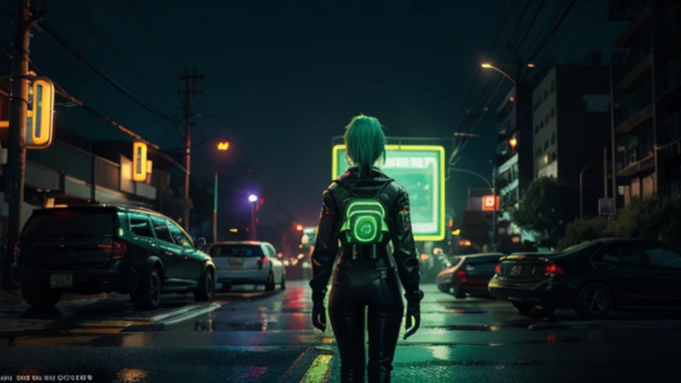 4K,beautiful girl,simon stålenhag,SF,Illustration, science fiction artwork,cyber punk,green neon,