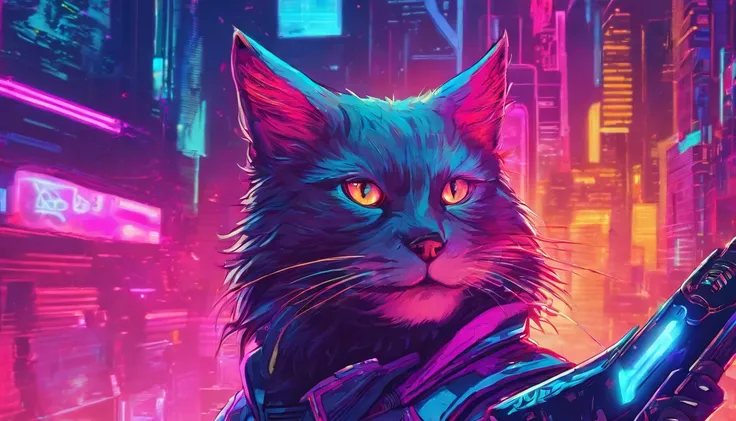 Warrior Cat cyberpunk with blade