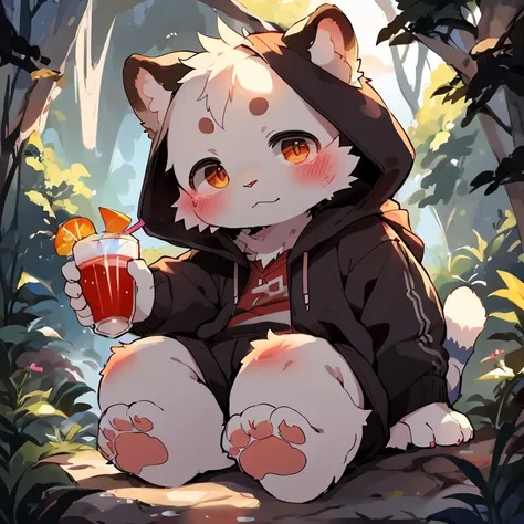 avatar，Lovely and detailed digital art, Very very beautiful furry art, Detailed fan art, High quality wallpaper, Furry Fantasy Art, Hot topics on artstation pixiv, New Jersey 5 Furry, Drink, sit, hoodie, Nature, Men, hapiness, White fur, White body,byPino ...