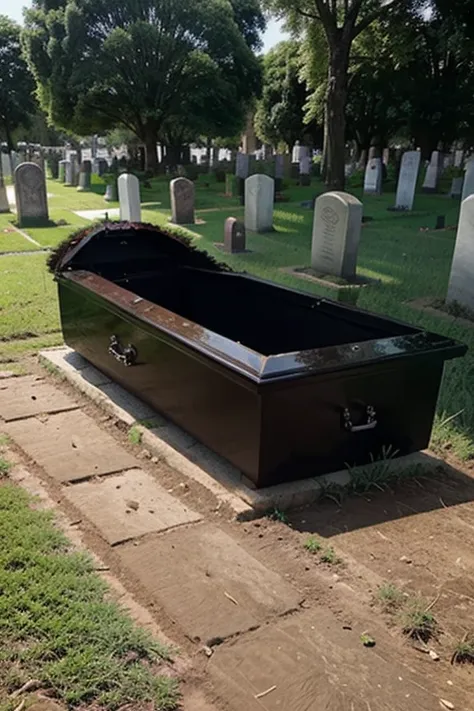 cemetery coffin in the ground, with an open hole in the ground, podendo ver o fundo.