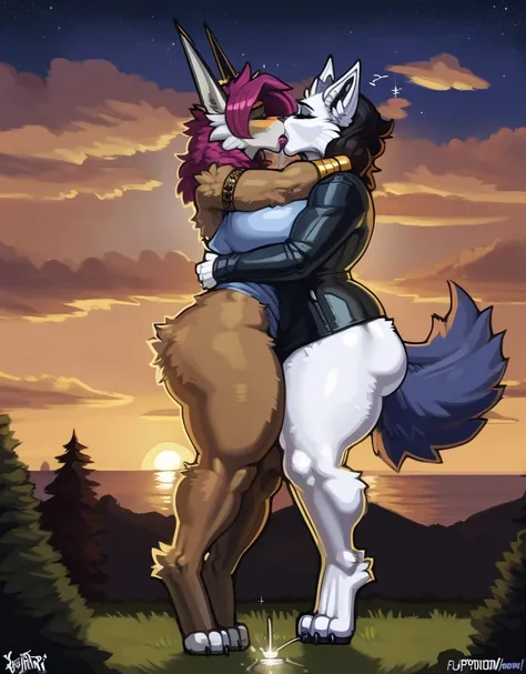 (fuzzy:1.5), (fur:1.8), isometric view, best quality, absurd res, hindquarters, sunset clouds, starry sky, sparkles, sunlight, floating hearts, environment, (animal), (milf), elder stepmotherature female:1.5), 2 girls, (kissing), lip to lip, orgasm_from_ki...