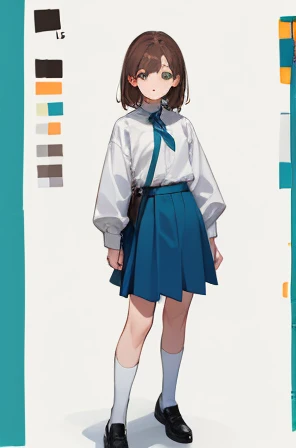 • a female student, 
-description: l
  >ong brown hair, 
  >green eyes, 
  >1.50 cm tall, 
  >15 years old, 
-wearing: 
  >white shirt, 
  >blue skirt, 
  >black shoes and white socks.