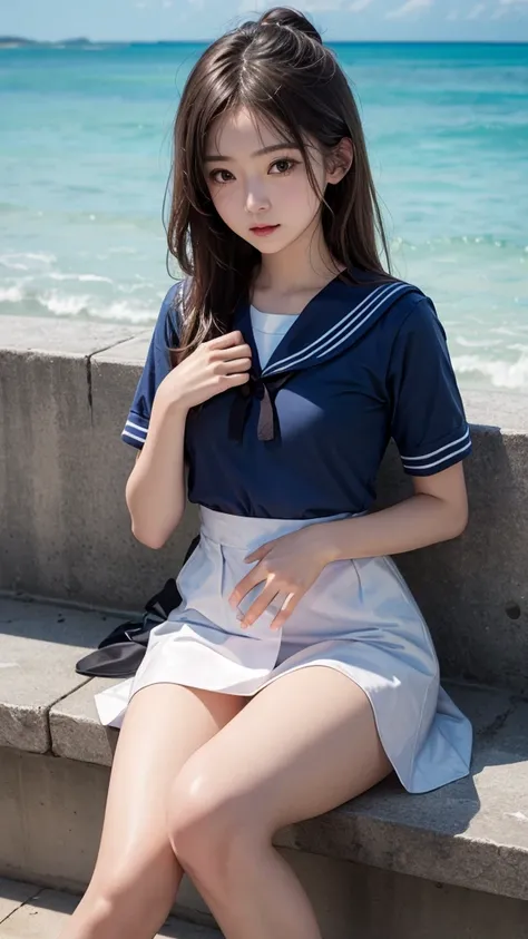 超High resolution,Superretina, super masterpiece, Super accurate, Ultraanatomically correct, Clean skin, Super Detail, Attention to detail, high quality, Awards, 最high quality, High resolution, 1080p, High resolution, 4K, 8k, 16k、blue sea、Wide sky、deep sand...