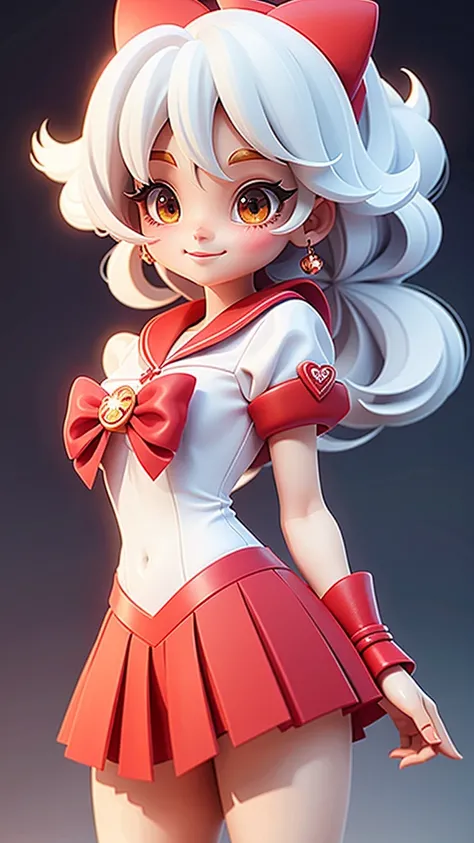 Red Cliff 3D, 1 girl, cute girl, Kawaii, Sailor Moon, white hair, 8k, permanent, Smile, Super cute