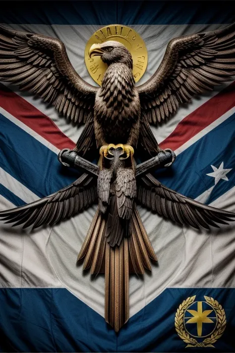 Genera una Bandera con simbolos de la cruz catolica, el aguila Parteiadler. ((best quality)). ((MASCULLINITY))