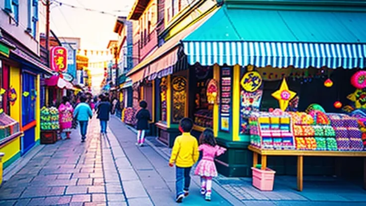 Candy shop、Sunset on 3rd Street、Children playing with a spinning top、Parents and children playing with kites、Children playing with menko、Children shopping at a candy store、Old Japanese tiled house、Scene of children playing、A crowd of children playing in fr...