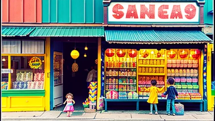 Candy shop、Sunset on 3rd Street、Children playing with a spinning top、Parents and children playing with kites、Children playing with menko、Children shopping at a candy store、Old Japanese tiled house、Scene of children playing、A crowd of children playing in fr...