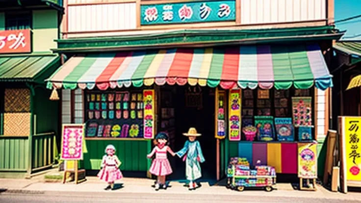 戦後のJapan candy shop、Sunset on 3rd Street、Children playing with a spinning top、Parents and children playing with kites、Children playing with menko、Children shopping at a candy store、Old Japanese tiled house、Scene of children playing、A crowd of children play...