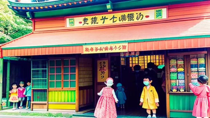 戦後のJapan candy shop、Sunset on 3rd Street、Children playing with a spinning top、Parents and children playing with kites、Children playing with menko、Children shopping at a candy store、Old Japanese tiled house、Scene of children playing、A crowd of children play...