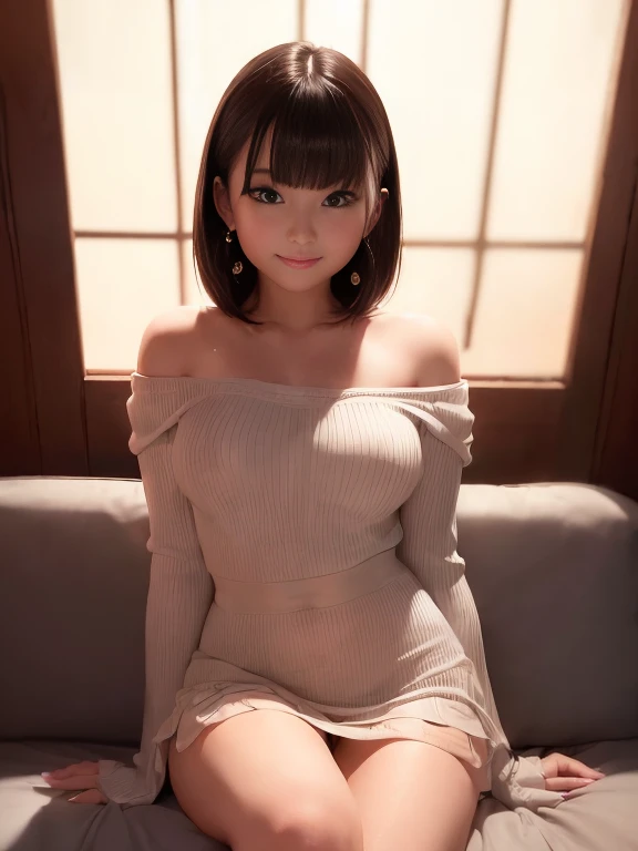 ((NSFW)),((Dark interior with eye-catching neon lights、No window、Alcohol is displayed、Dark Room:1))(Photorealistic)、(Ultra-high realism)、(Ultra-high resolution)、(Ultra-high resolution)（(Cute Smile)) (14-year-old girl、Very cute face, Natural Makeup)(Fair sk...