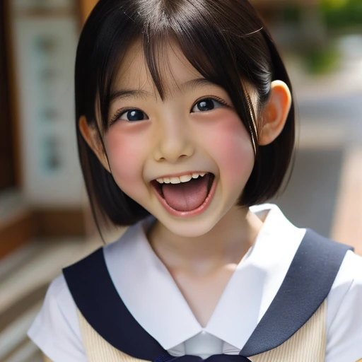 Japanese,10 years old,Short Bob,look up,Please open your mouth wide,Sticking out tongue,Showing tongue,cute,Summer sailor uniform,Profile up