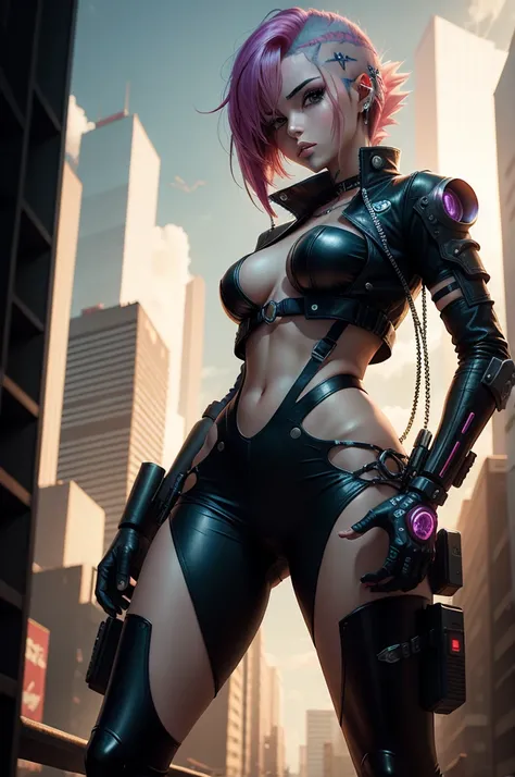 personagem de anime cyberpunk feminino com cabelos curtos