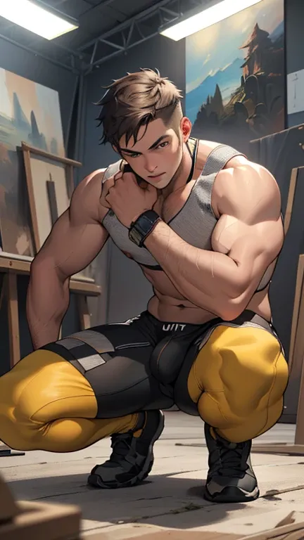 ((best quality)), ((masterpiece)), (detailed), perfect face((Best Quality, 8K, ultra-detailed, Masterpiece: 1.3)), 1boy, shiny skin, sharp, Perfect Body Beauty, realistic shaded perfect body, (cute baby face:1.1),(dynamic pose:1.1), thigh , battle field , ...