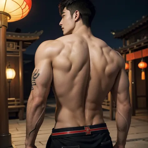 Alafard man shirtless  and white brief carrying a backpack, muscular body, handsome,  manly,  inspirite by Zhang Han, Cai Xukun, Kim Do-young, Inspired by Bian Shoumin, Inspired by Xiao Yuncong, yihao ren, yanjun cheng, jinyiwei, inspired by Huang Gongwang...