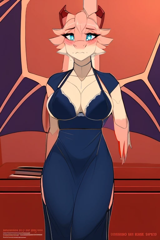 brunhilda female solo Masterpiece best_quality absurdres highly_detailed cleanly_drawn_eyes anthro_only by_claweddrip by_underscore-b lingerie dress nervous blushing breast_squish