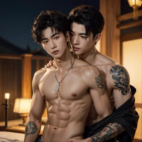 Alafard 2 man kissing,  hug,  cuddle,  romantic, touching lips,  shirtless  and white brief carrying a backpack, Full body shoots, muscular body, big chest and,  show of the abs,  detailed abs,  sexy posture,  super handsome,  manly,  inspirite by Zhang Ha...