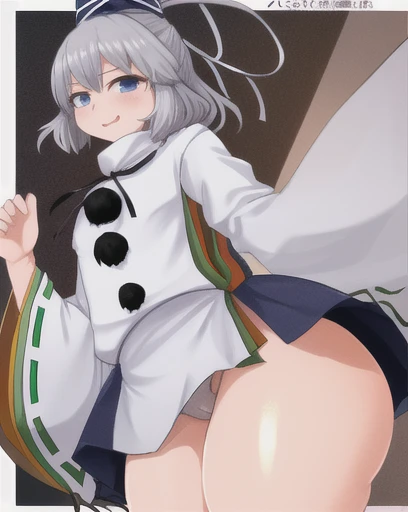 mononobe no futo, One Girl, Long sleeve, Sleeves edged with ribbon, Gray Hair, blue eyes, Proud face,
Underbust,  Medium Chest, Butt,Thighs,Plump，milk,Underarm,Underbust，vapor，High Leg,Raise one leg,No underwear,Cunnilingus