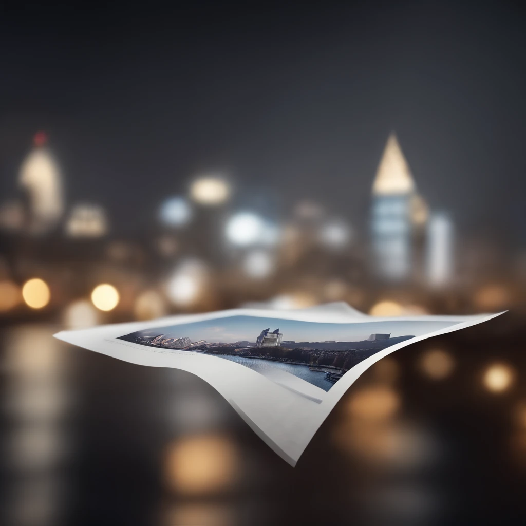 (best quality,4k,8k,highres,masterpiece:1.2),ultra-detailed,(realistic,photorealistic,photo-realistic:1.37), a piece of paper floating in the air, big city background with bokeh, vibrant, elaborate details