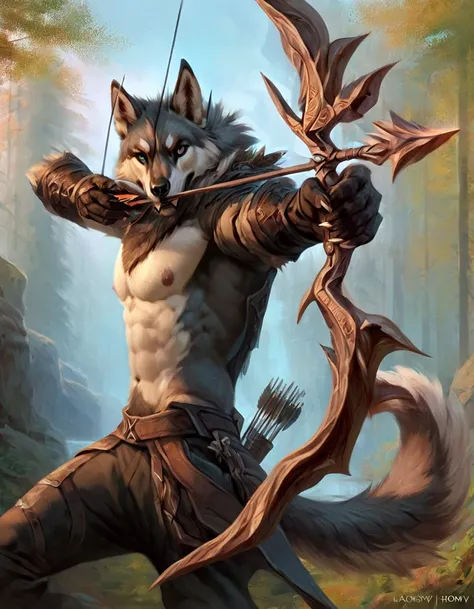 wolf, comic book style, illustration, solo, ferocious, male, [[masculine pose]], leather outfit, exposed midriff, thin, jacket, ...