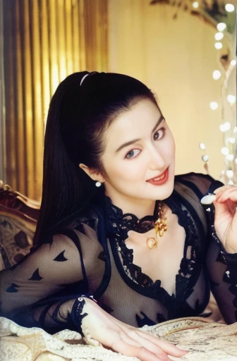 ((Marian Rivera)), 30 years old, ((Huge breasts:1.2)), ((Tight transparent black silk lingerie with gold luxury embroidery,Pearl Necklace)) ,Too Bold a Provocation,((ＭSpread your legs in a U-shape,The exposed crotch of the female genitalia petals:1.2)),wel...