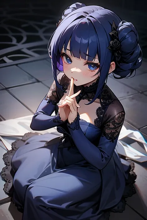 Navy blue lace dress、cute、Villainess、