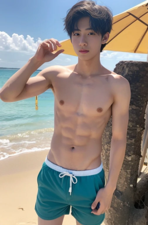 Beautiful boy、Shirtless Boy、Sandy Beach、Cute Boys、20-year-old、japanese boy、Shorts、Thin、