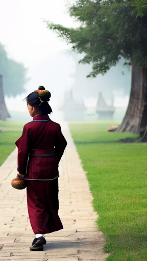 Ancient Chinese woman walking alone