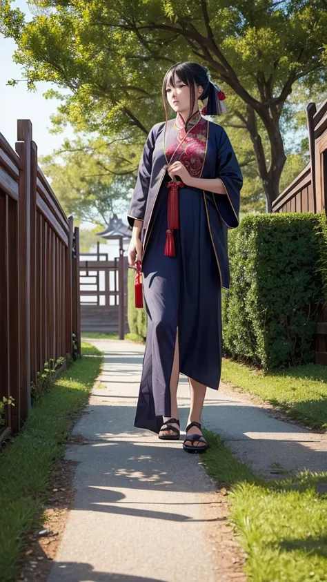 Ancient Chinese woman walking alone