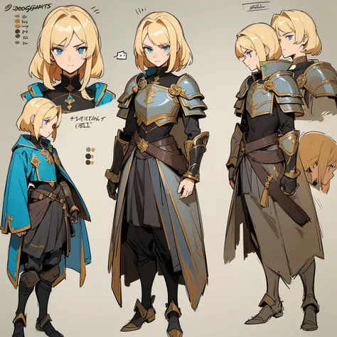 Lyra is a 25-year-old noble knight dedicated to justice, leader of the House of Scarlet Dawn. She is tall and slender, with a large chest, with golden blonde hair cut short and bright blue eyes. She wears sparkling armor adorned with her familys coat of ar...