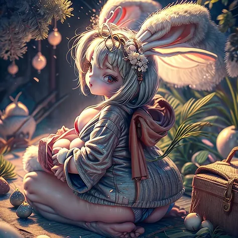 Lunar Surface、Rabbit、girl、picnic、Camel Toe、Giant tit、Nipple Puffs、Cleavage、Plump、Super big breasts、Super big butt、Fairy tale、Princess Kaguya、kimono、kimono、Twelve-layered kimono、たくさんのRabbit、お供のRabbit