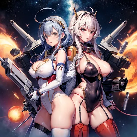 Space、Musashi_(Kantai Collection)、Incom、Gundam Mark V、Dovenwolf、Wired beam cannon、Camel Toe、Giant tit、Nipple Puffs、Cleavage、Plump、Super big breasts、Super big butt、Cowboy Shot、Funnel、Wired Gun Barrel