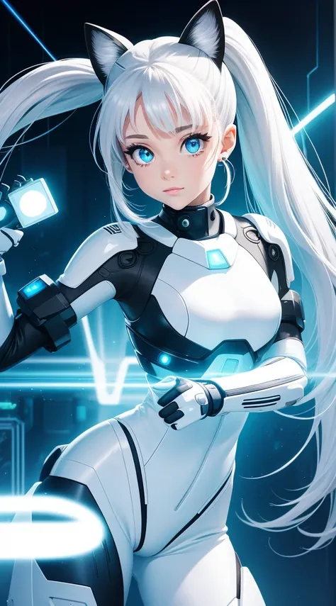 full body internet girl with ponytail. ariana grande's face. bright white indicates that she is a cyber girl with a white laser ...