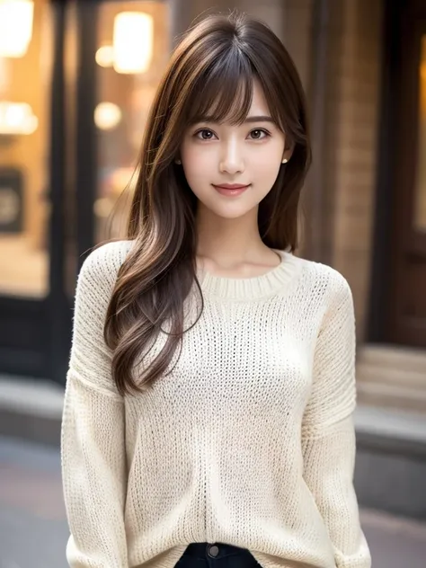 1 girl,(ivory sweater:1.4),, (RAW Photos, highest quality), (Realistic, Photorealistic:1.4), Tabletop, Very delicate and beautiful, Very detailed, 8k wallpaper, wonderful, finely, Very detailed CG Unity, High resolution, Soft Light, Beautiful and detailed ...