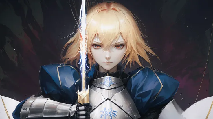 anime character red hair with sword and armor in front of a dark background, artoria pendragon, anime style like fate/stay night, fate zero, fate / stay night, fate/zero, fate stay night, inspired by Li Chevalier, fate grand order, portrait knights of zodi...