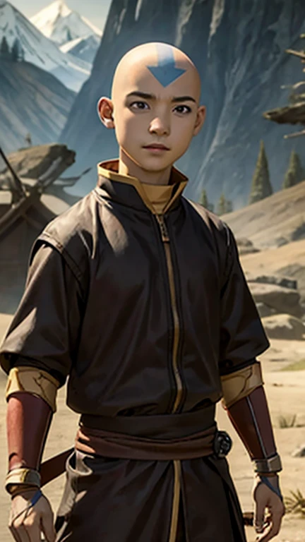 masterpiece, best quality, game cg, 1boy, solo, male focus, looking at viewer, , , anime coloring, , aang_avatar, bald, black eyes, , ,