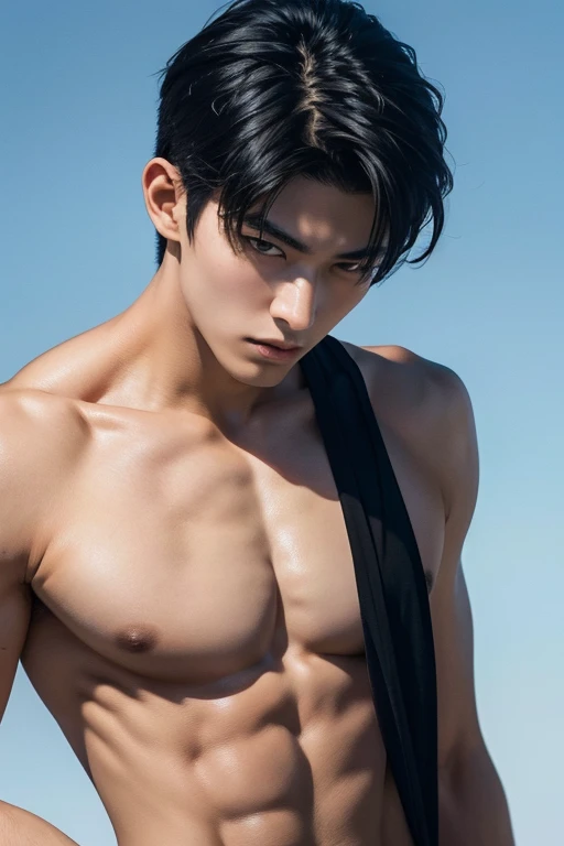 Japanese Male Model　Cool 18 year old　Short black hair　slim and muscular　intense　Bright screen　Close-up image　whole body　uniform