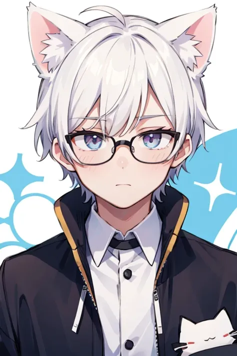 Male cat ears with white hair and glasses centered pattern multi-layered background