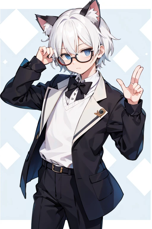 Male cat ears with white hair and glasses centered pattern multi-layered background