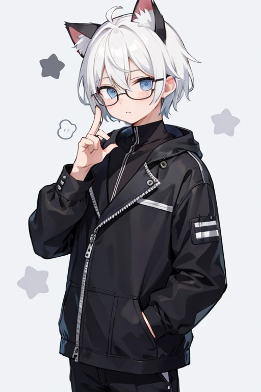 Male cat ears with white hair and glasses centered pattern multi-layered background