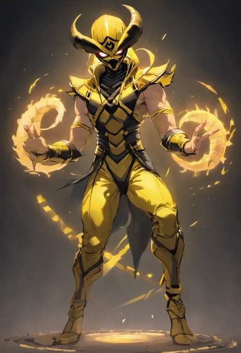 ((Scorpion mortal Kombat))(( STANDING))3D ((musculoso))  looking at the camera (( with a ball in hand)) ( com fundo branco))