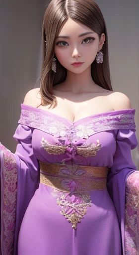 ((highest quality)), ((masterpiece)), (detailed:1.4), 3D, Beautiful Chinese woman statue,Wearing a purple off-the-shoulder Hanfu，High resolution（High Dynamic Range）,（Plain background：1.8），No bra，Big Chest，Your body is wet，My crotch is wet，Ray Tracing,NVIDI...