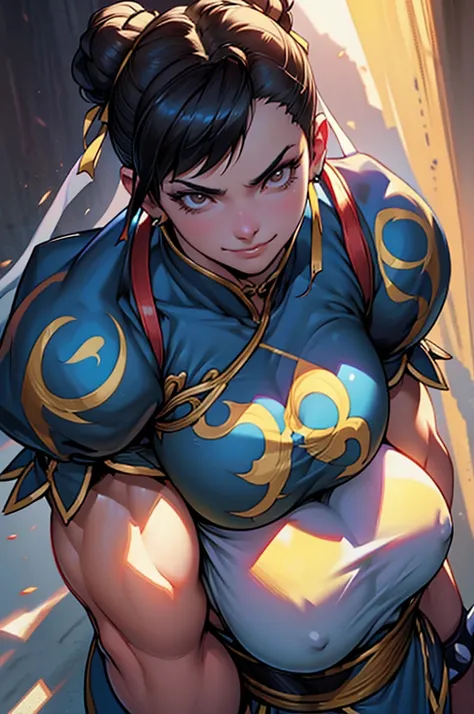 chun li,mulher jovem,short black hair , badass , colan,May,coxas torneadas,Evil Smile,,chifres de cabelo,detalhes do corpo,low yellow lighting,raios de luz belo corpo detalhado
