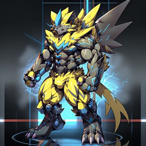 (masterpiece, best quality, detailed:1.2) (pokémon) detailed full body, zeraora's giant robot. gigantic zeraora, giant. protecti...