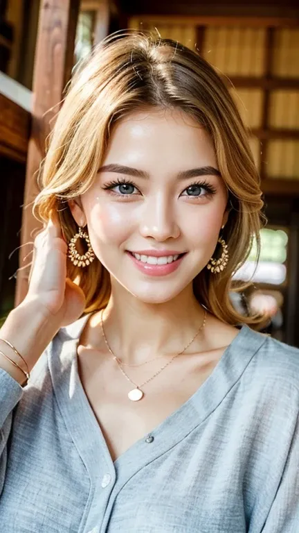 1 25 years old beautiful woman with casual cute hairstyle, A photo of her walking along Nakamise Street in Sensoji Temple in Japan holding a small japanese traditional carp streamer in her hand, Real raw photo with super detailed details, (Beautiful smooth...