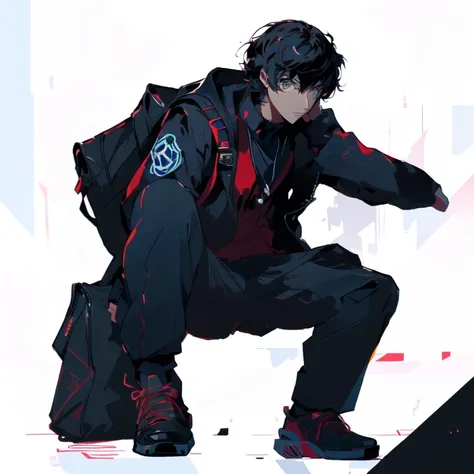 Wearing、Close-up of a person with a backpack, The style of red-line anime movies, Invisibility Suit, Trigger anime art style, 2 0 2 2 Anime style, 2022 anime style, Similar to Ghost in the Shell, Cartoon shading animation, Adult cartoon animation, Metal Ge...