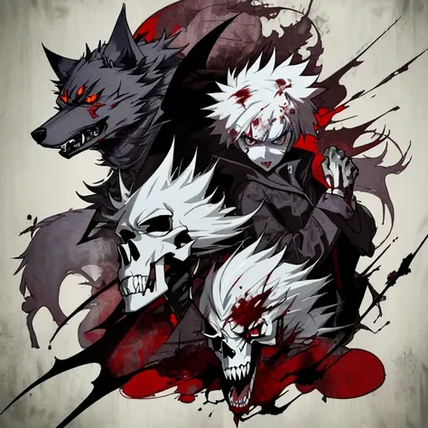 Wolf with a skull demonic, anime blood