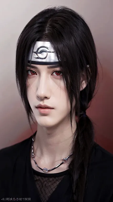 1male, uchiha itachi in anime naruto shippuden, long hair , black hair, red eyes, handsome, black clothes, realistic clothes, detail clothes, city background, ultra detail, realistic