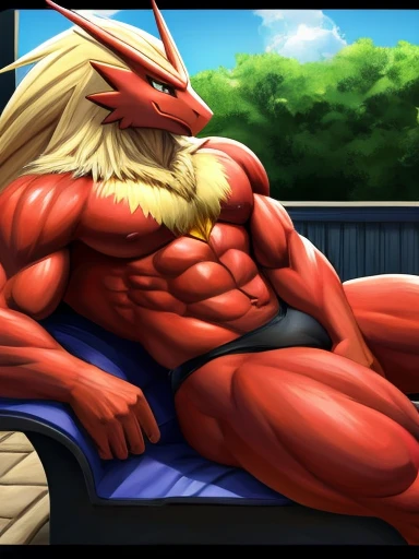 Solo, , Pokemon, Blaziken, muscular, thick thighs , relaxing 