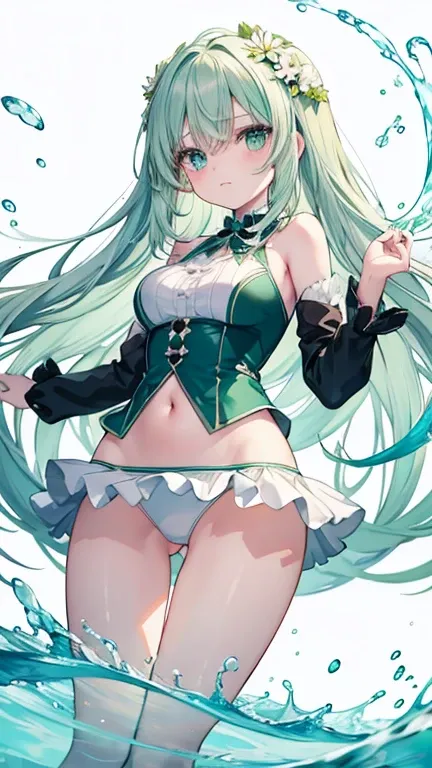 Anime Style,highest quality, masterpiece,Green and white hair,  iris,Simple Background,One Girl, fluid movement,classical