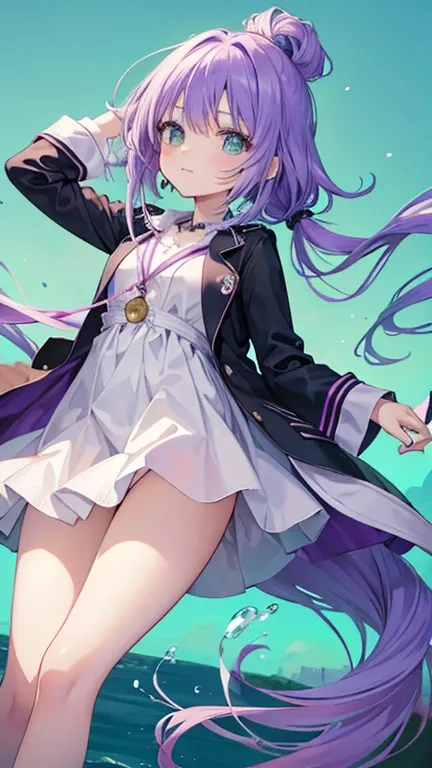 Anime Style,highest quality, masterpiece,Green and purple hair,  iris,Simple Background,One Girl, fluid movement,classical